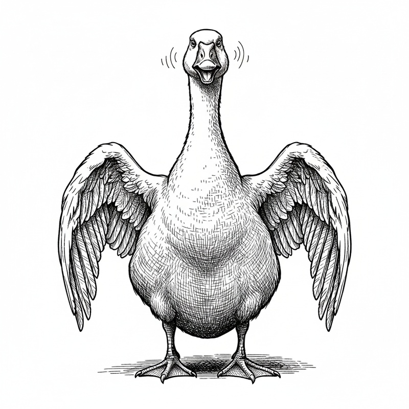 Honker the Guard Goose in Victorian Illustration - Black & White Illustration