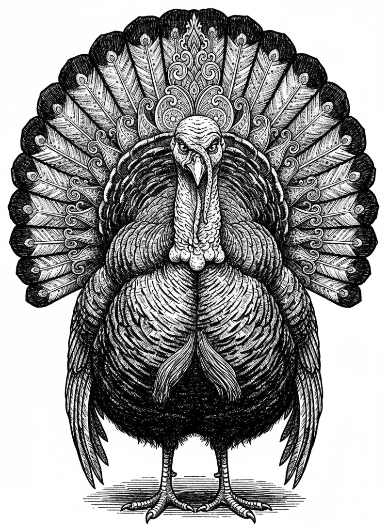 Gobbles the Turkey in Victorian Illustration - Black & White Illustration