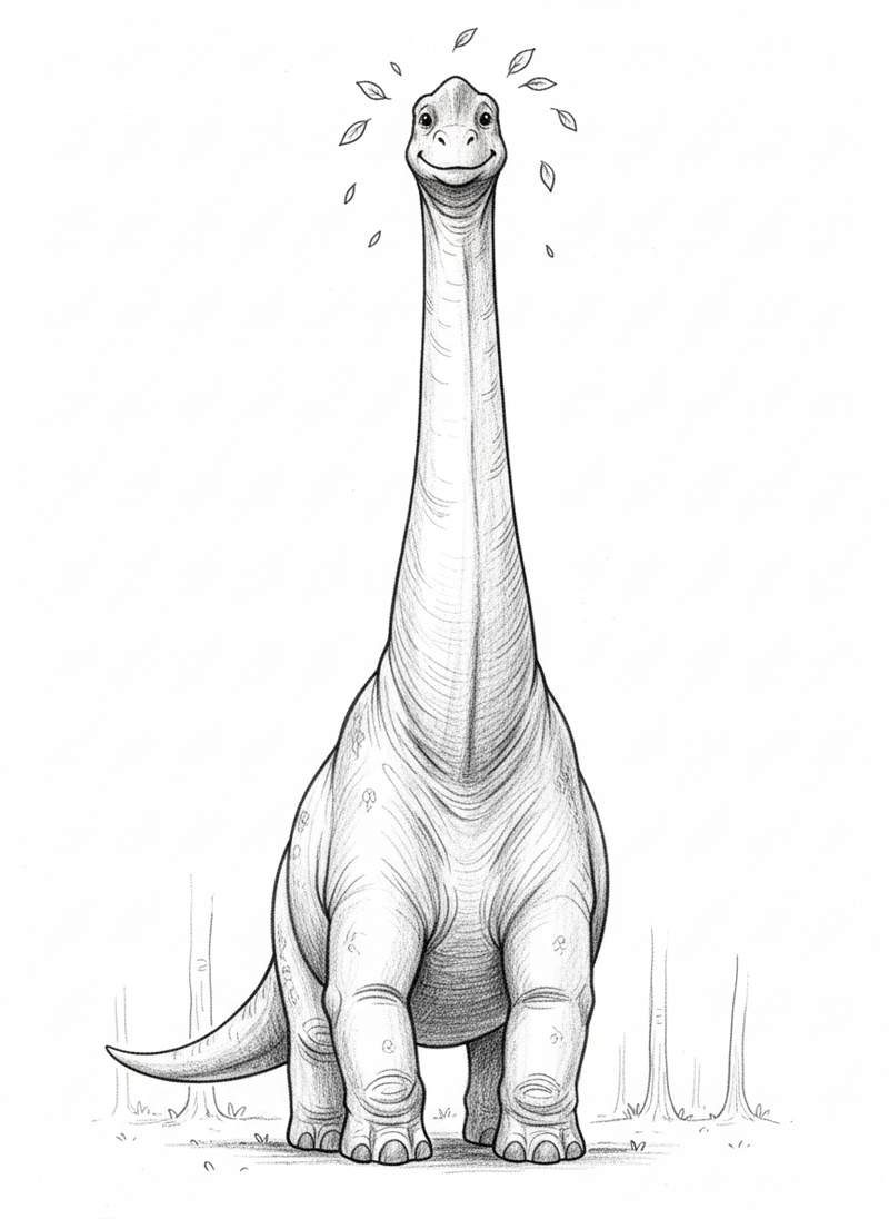 Stretch the Brachiosaurus in Gentle Pencil - Black & White Illustration