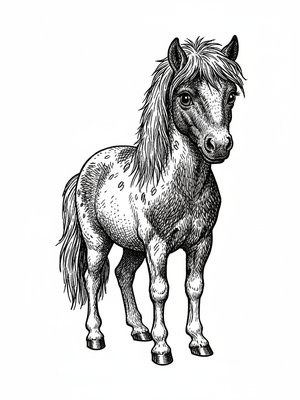 Patches the Spotted Pony in Victorian Illustration - Black & White Illustration