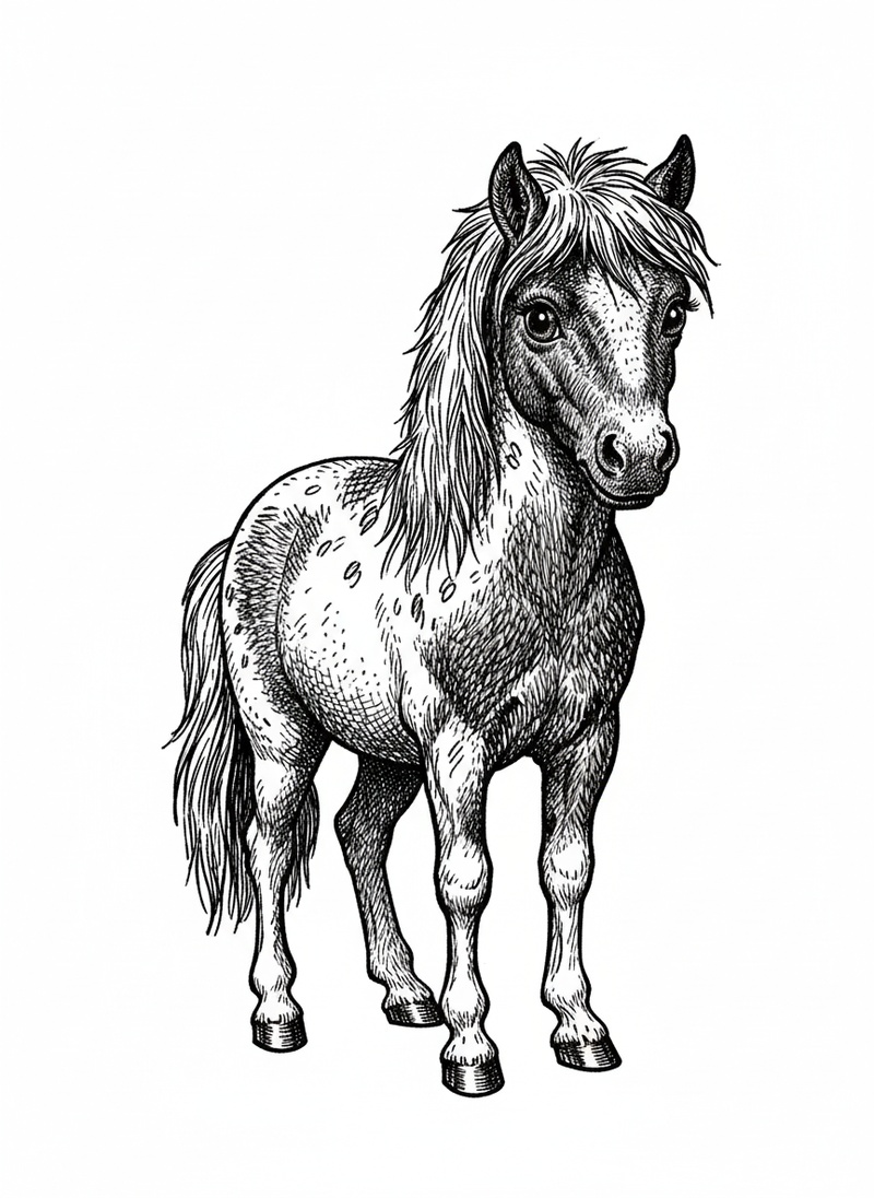 Patches the Spotted Pony in Victorian Illustration - Black & White Illustration