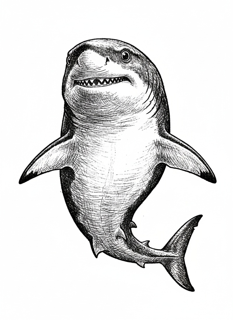 Jaws the Misunderstood Shark in Victorian Illustration - Black & White Illustration