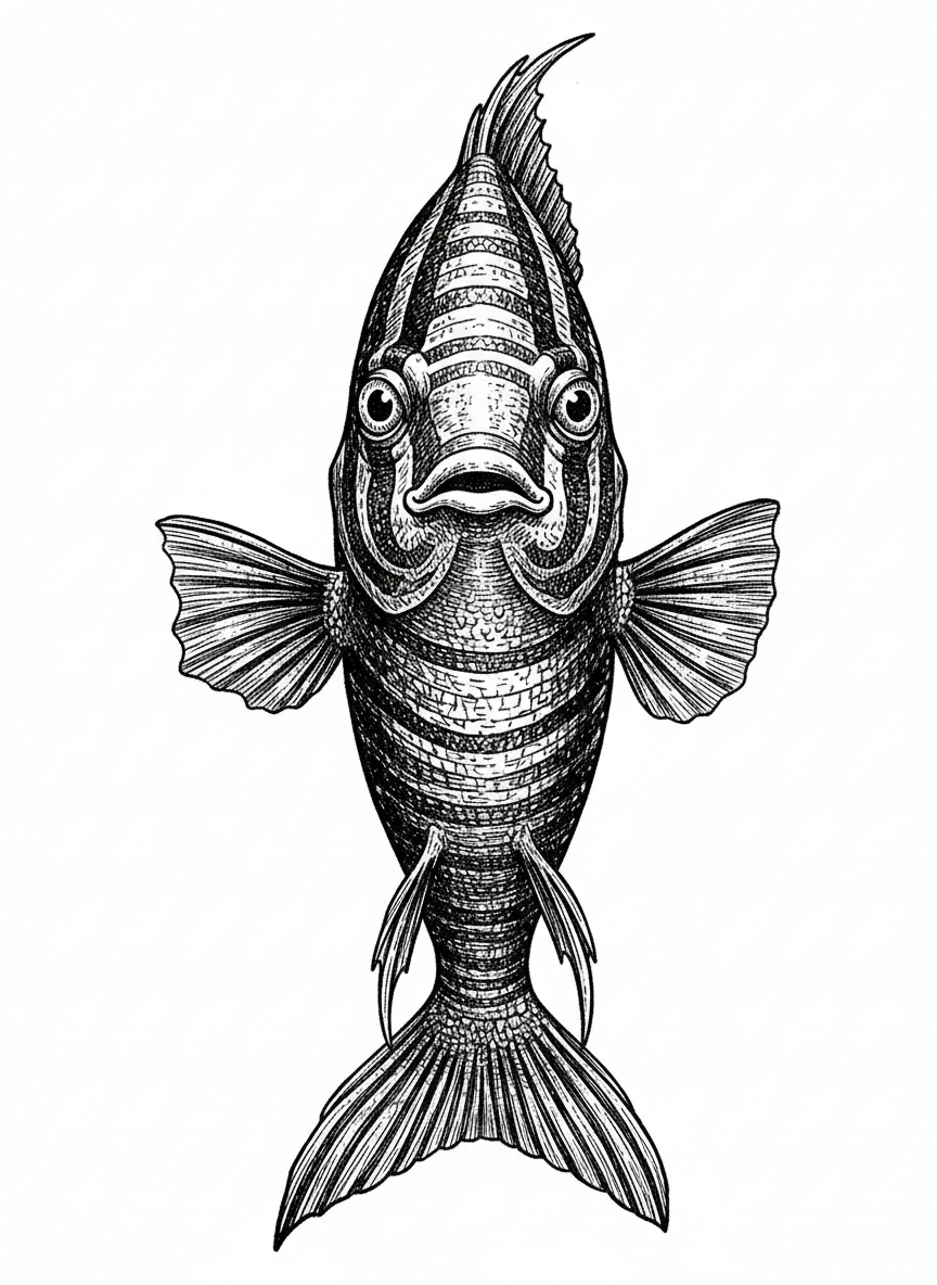Shimmer the Tropical Fish - Black & White Illustration