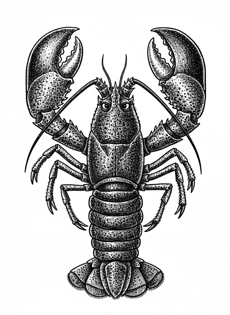 Snappy the Lobster in Victorian Illustration - Black & White Illustration