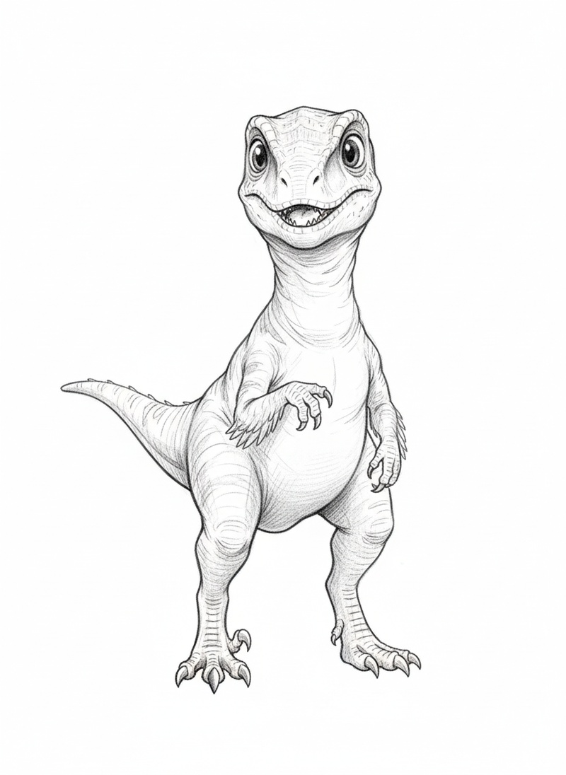 Striker the Pack Raptor in Gentle Pencil - Black & White Illustration