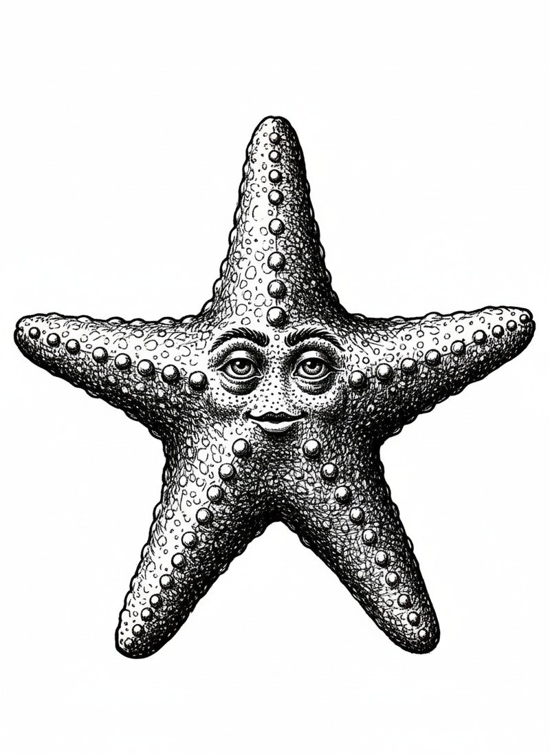 Coral the Starfish in Victorian Illustration - Black & White Illustration