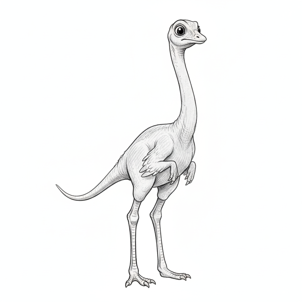 Dash the Gallimimus - Black & White Illustration
