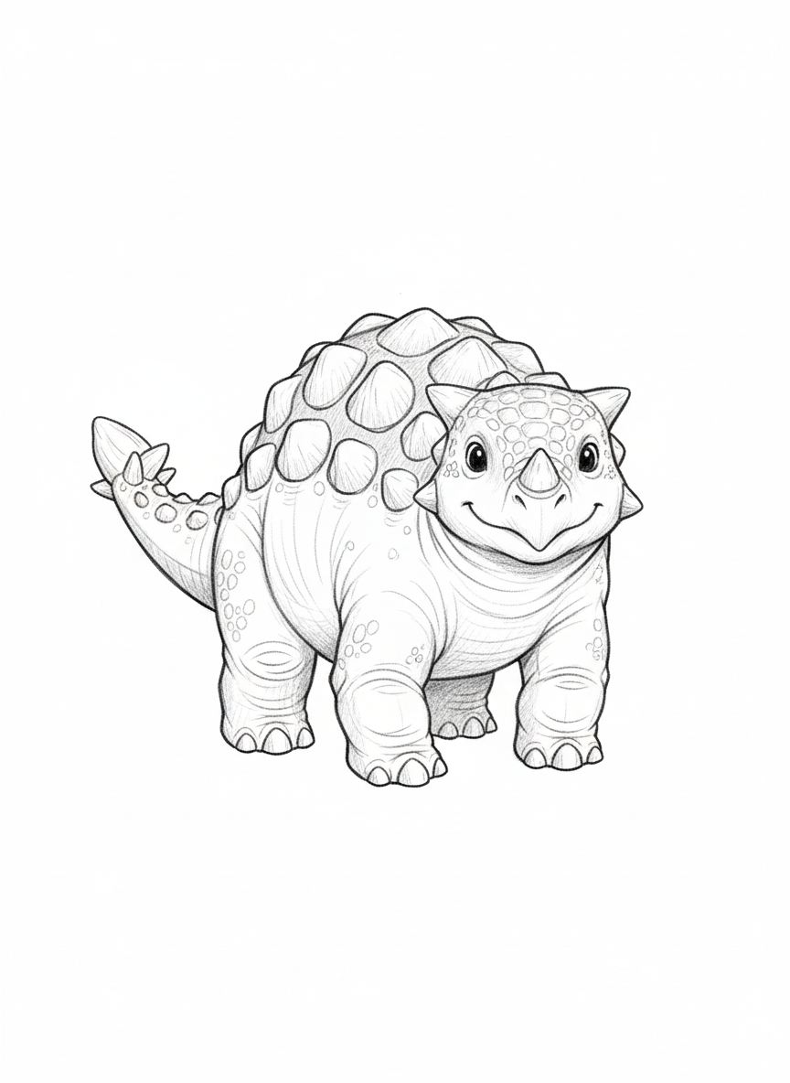 Tank the Ankylosaurus - Black & White Illustration