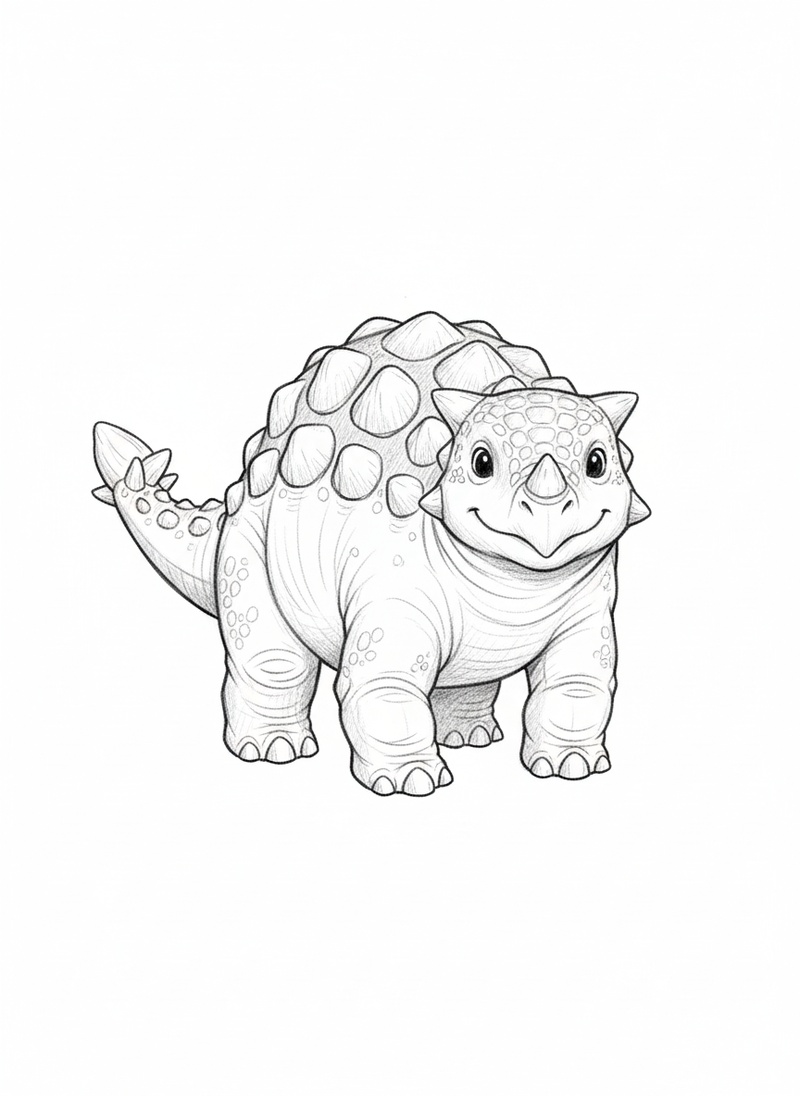 Tank the Ankylosaurus in Gentle Pencil - Black & White Illustration