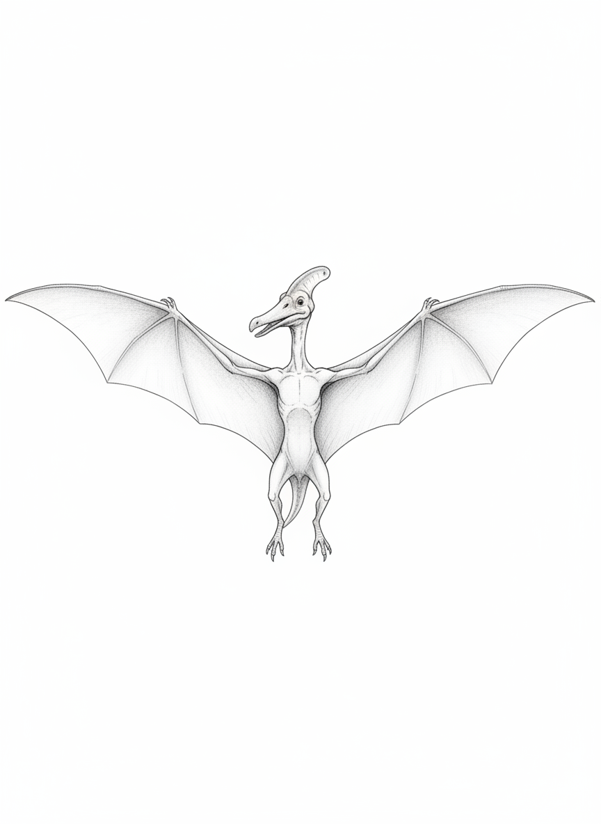 Wings the Pteranodon - Black & White Illustration