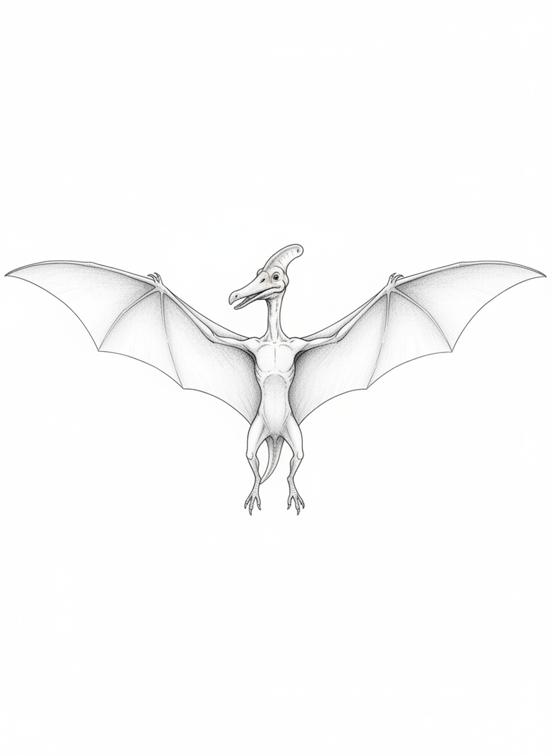 Wings the Pteranodon in Gentle Pencil - Black & White Illustration