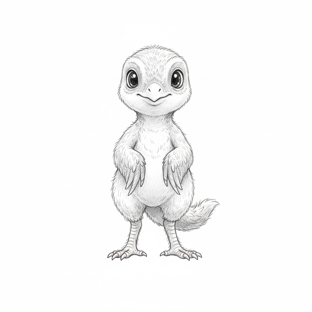 Pounce the Microraptor - Black & White Illustration