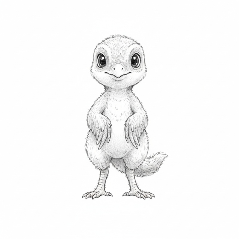 Pounce the Microraptor in Gentle Pencil - Black & White Illustration