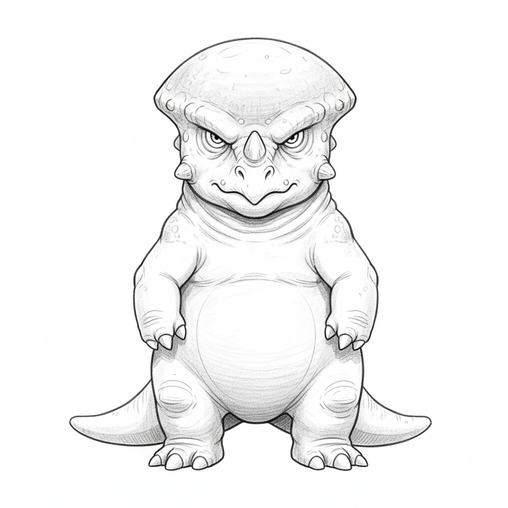 Pluto the Pachycephalosaurus - Black & White Illustration