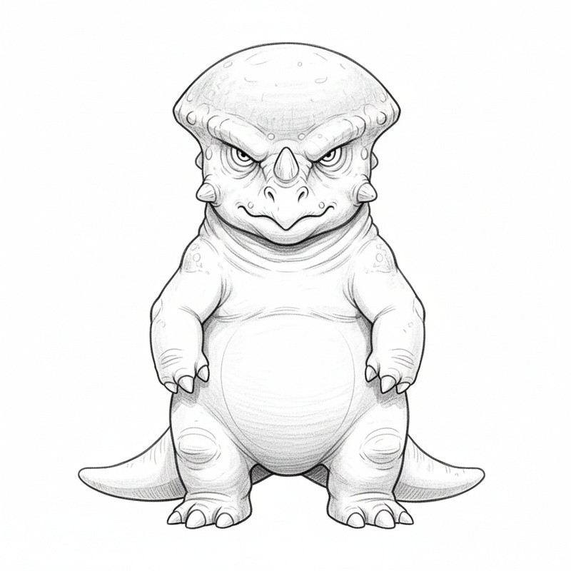 Pluto the Pachycephalosaurus in Gentle Pencil - Black & White Illustration