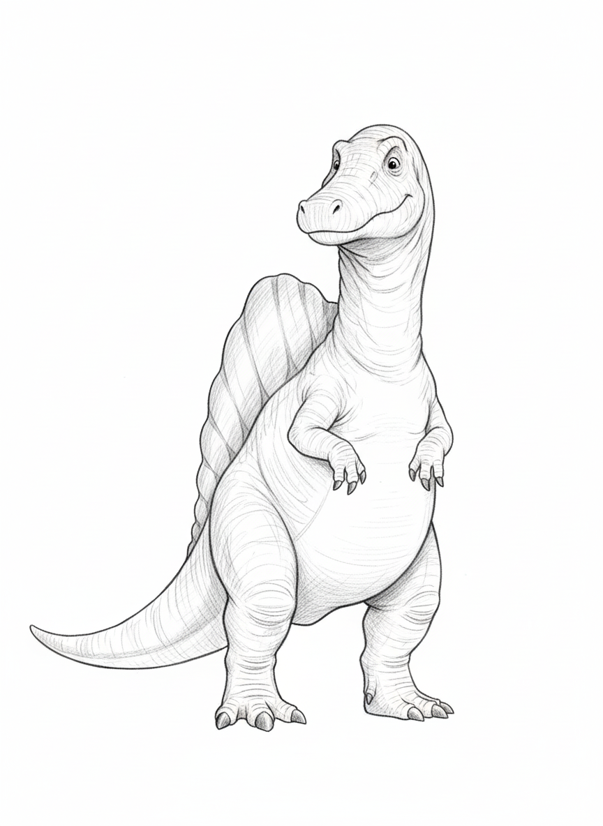Spiney the Spinosaurus - Black & White Illustration
