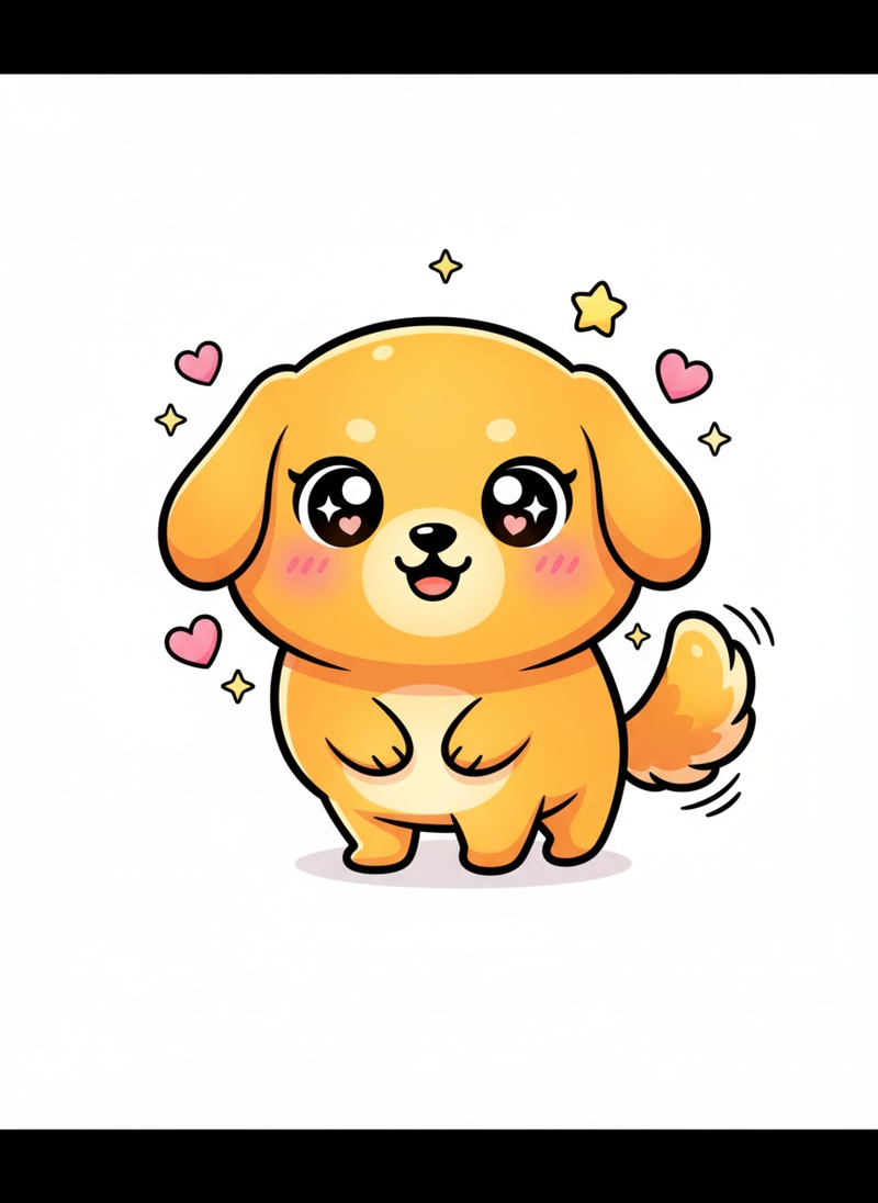 Max the Loyal Golden Retriever in Kawaii Cute - Full Colored Illustration