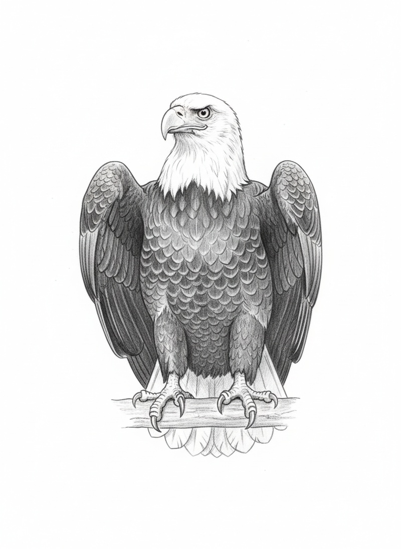 Liberty the Soaring Eagle in Gentle Pencil - Black & White Illustration