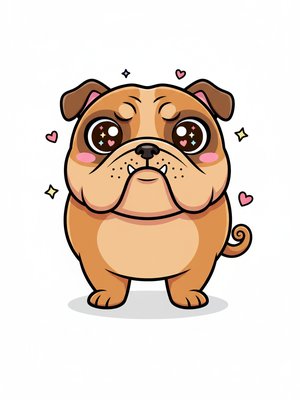 Spike the Tough Bulldog in Kawaii Cute - Full Colored Illustration