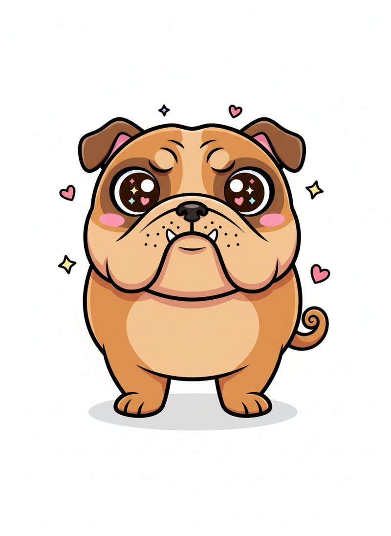 Spike the Tough Bulldog in Kawaii Cute - Full Colored Illustration