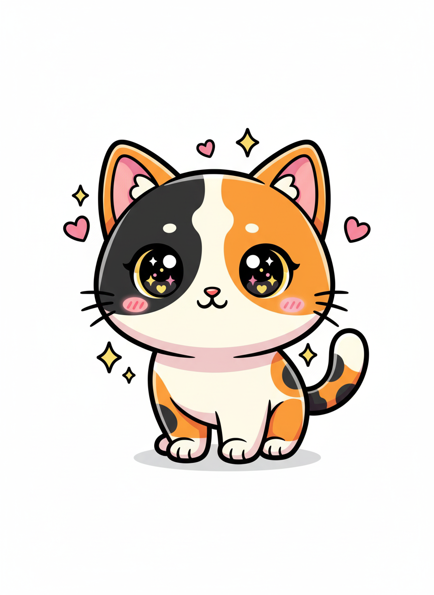 Patches the Playful Calico - Full Colored Illustration