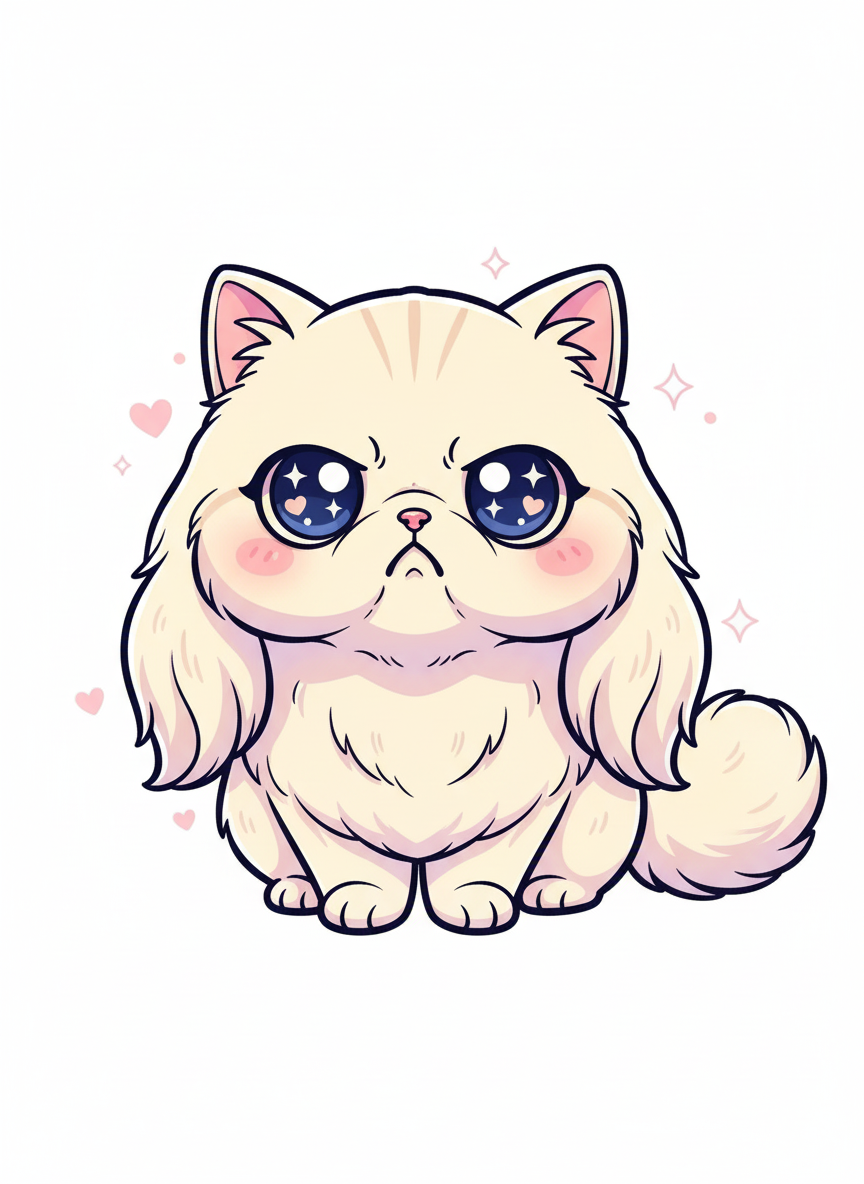 Grumpy the Aloof Persian - Full Colored Illustration