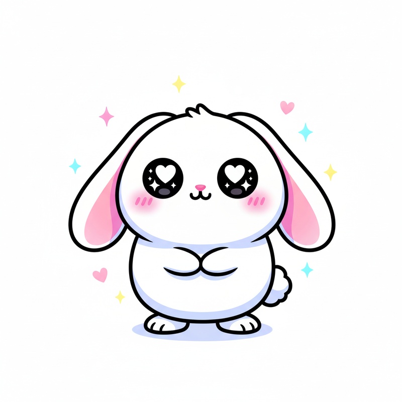 Rusty the Energetic Rabbit in Kawaii Cute - Full Colored Illustration