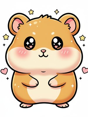 Nibbles the Shy Hamster in Kawaii Cute - Full Colored Illustration