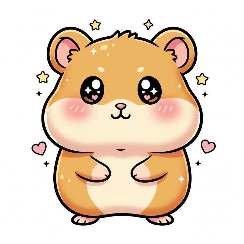 Nibbles the Shy Hamster in Kawaii Cute - Full Colored Illustration