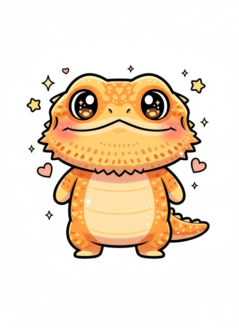 Rex the Bearded Dragon in Kawaii Cute - Full Colored Illustration