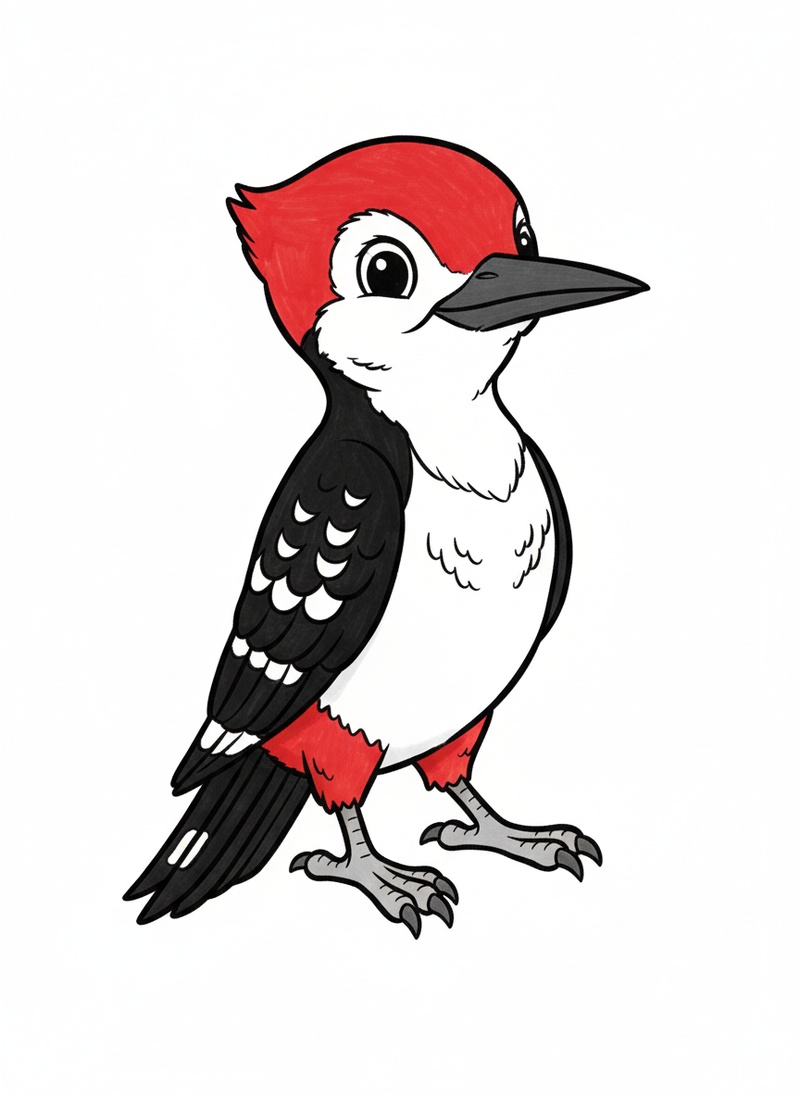 Peck the Woodpecker in Classic Coloring Book - Full Colored Illustration