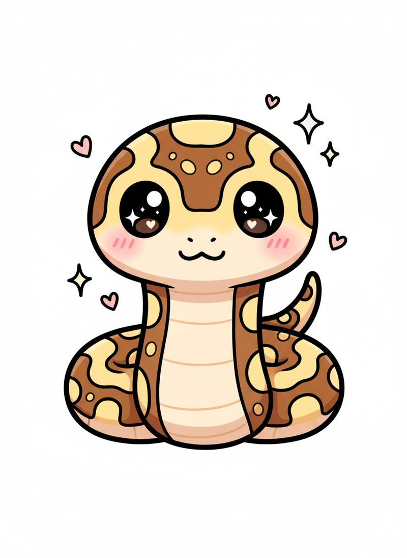 Scales the Ball Python in Kawaii Cute - Full Colored Illustration