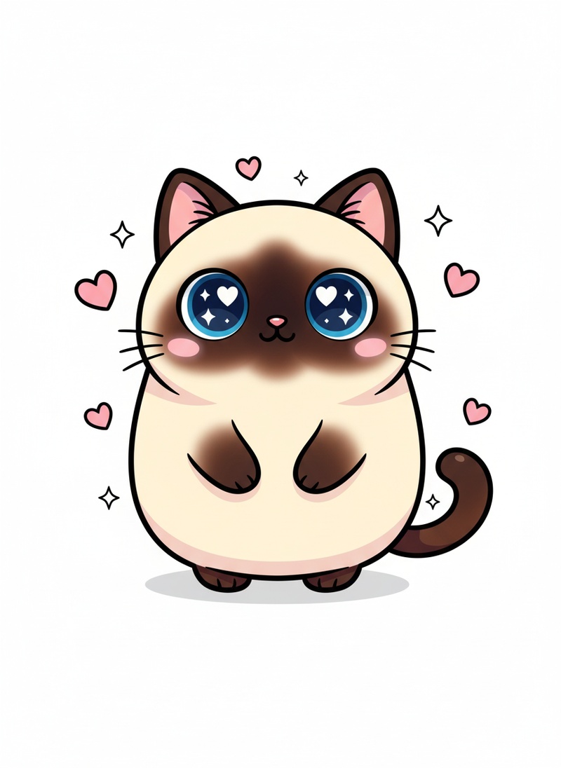 Cleo the Regal Siamese in Kawaii Cute - Full Colored Illustration