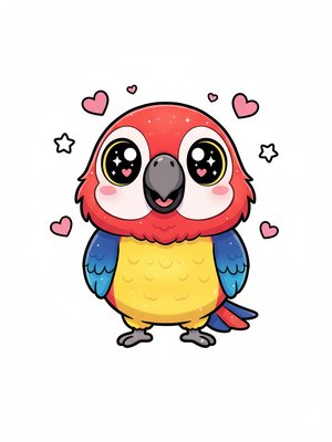 Captain the Chatty Parrot in Kawaii Cute - Full Colored Illustration