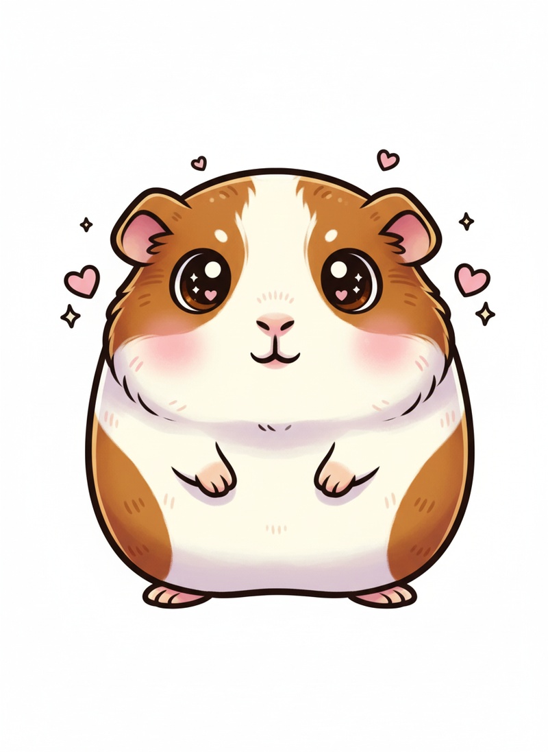 Chomper the Guinea Pig in Kawaii Cute - Full Colored Illustration