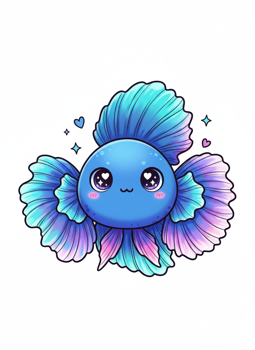 Azul the Colorful Betta Fish - Full Colored Illustration
