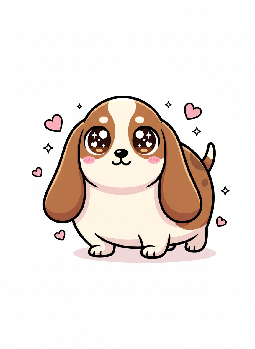 Noodle the Lazy Basset Hound - Full Colored Illustration