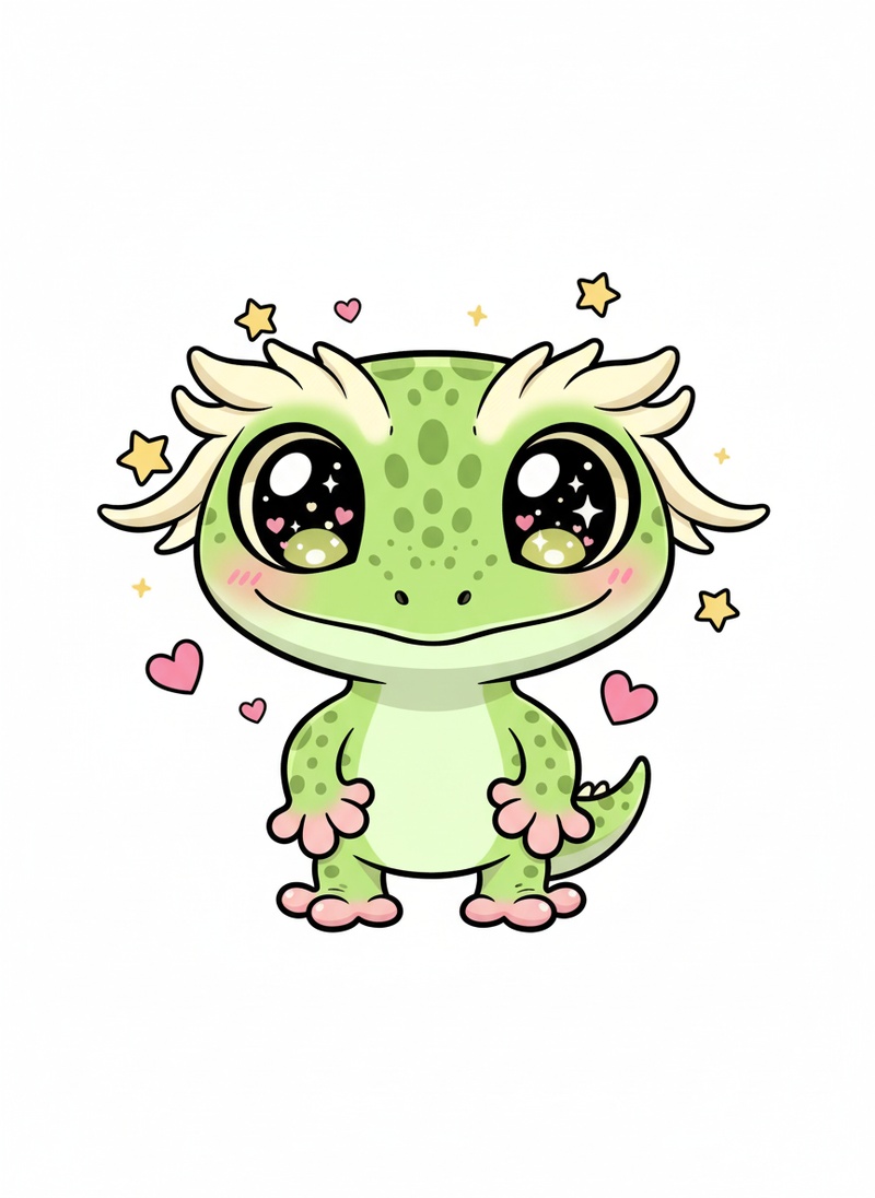Jasper the Crested Gecko in Kawaii Cute - Full Colored Illustration
