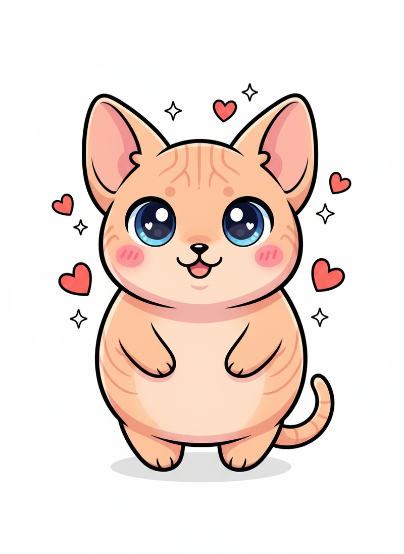 Jinx the Mischievous Sphinx Cat in Kawaii Cute - Full Colored Illustration