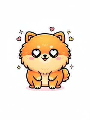 Honey the Sweet Pomeranian in Kawaii Cute - Full Colored Illustration