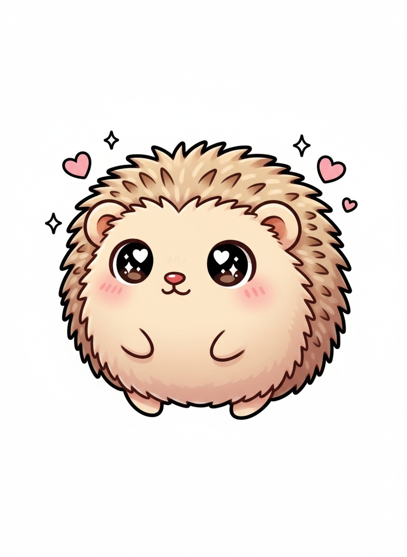 Buttons the Hedgehog in Kawaii Cute - Full Colored Illustration