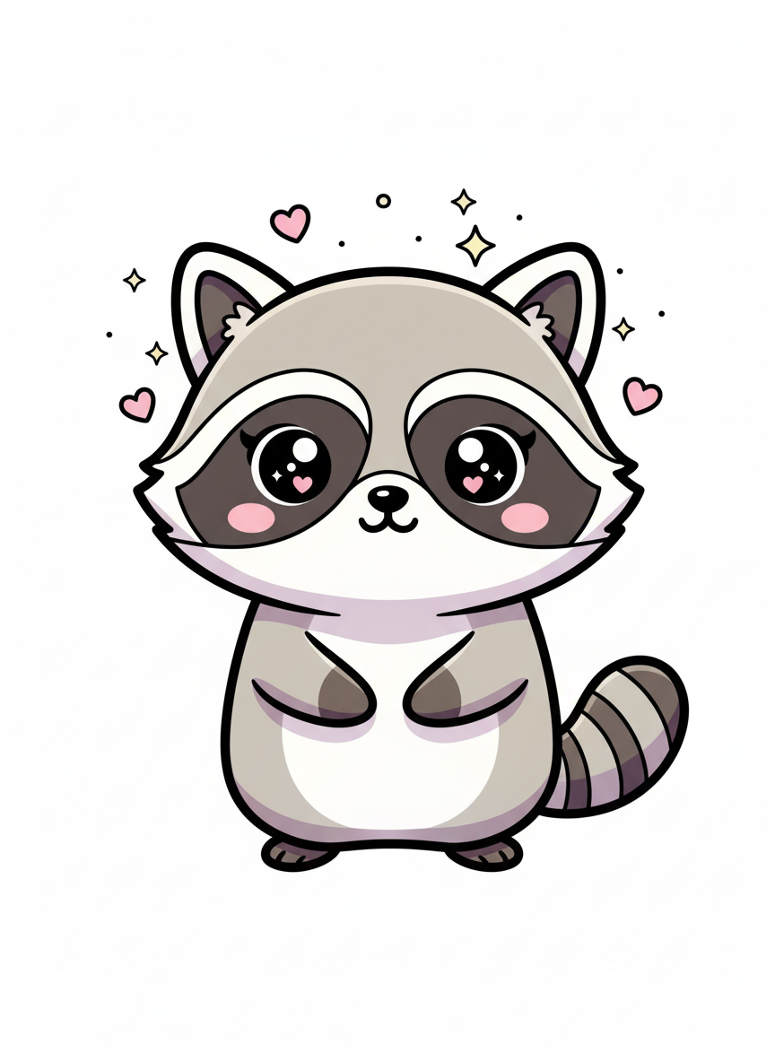 Bandit the Pet Raccoon - Full Colored Illustration
