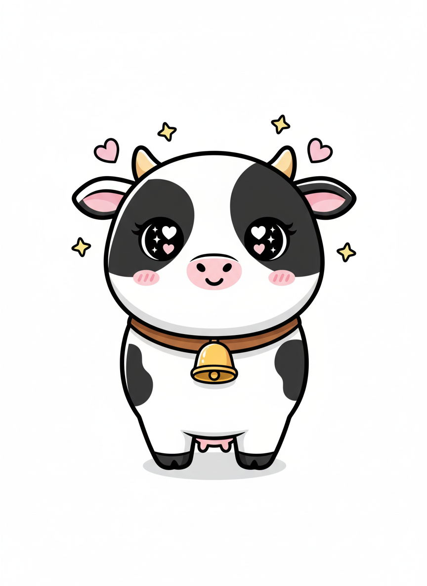 Bessie the Gentle Dairy Cow - Full Colored Illustration