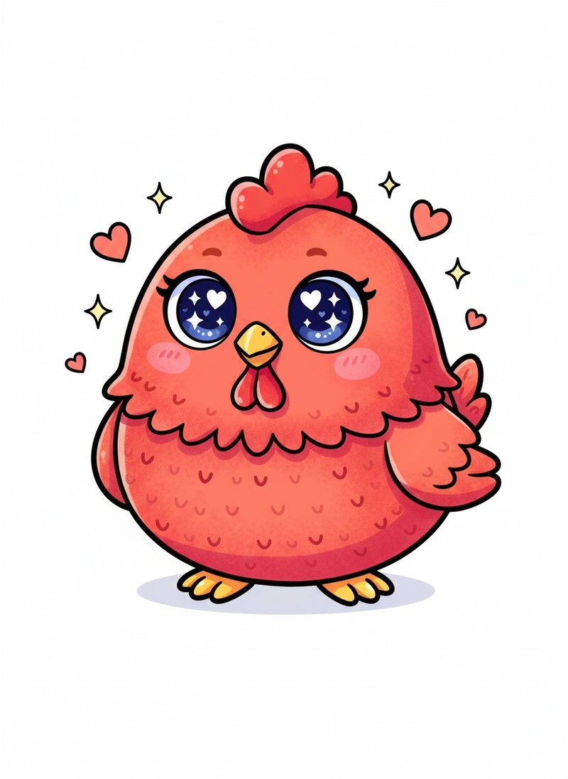Cluck the Bossy Hen in Kawaii Cute - Full Colored Illustration