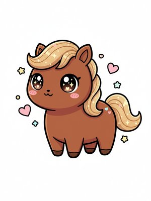 Willow the Graceful Mare in Kawaii Cute - Full Colored Illustration