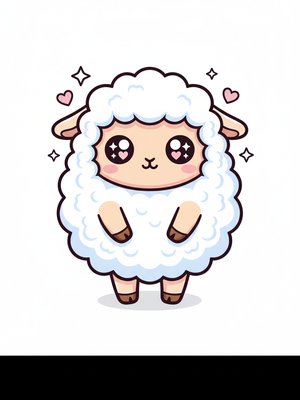 Wooly the Fluffy Sheep in Kawaii Cute - Full Colored Illustration