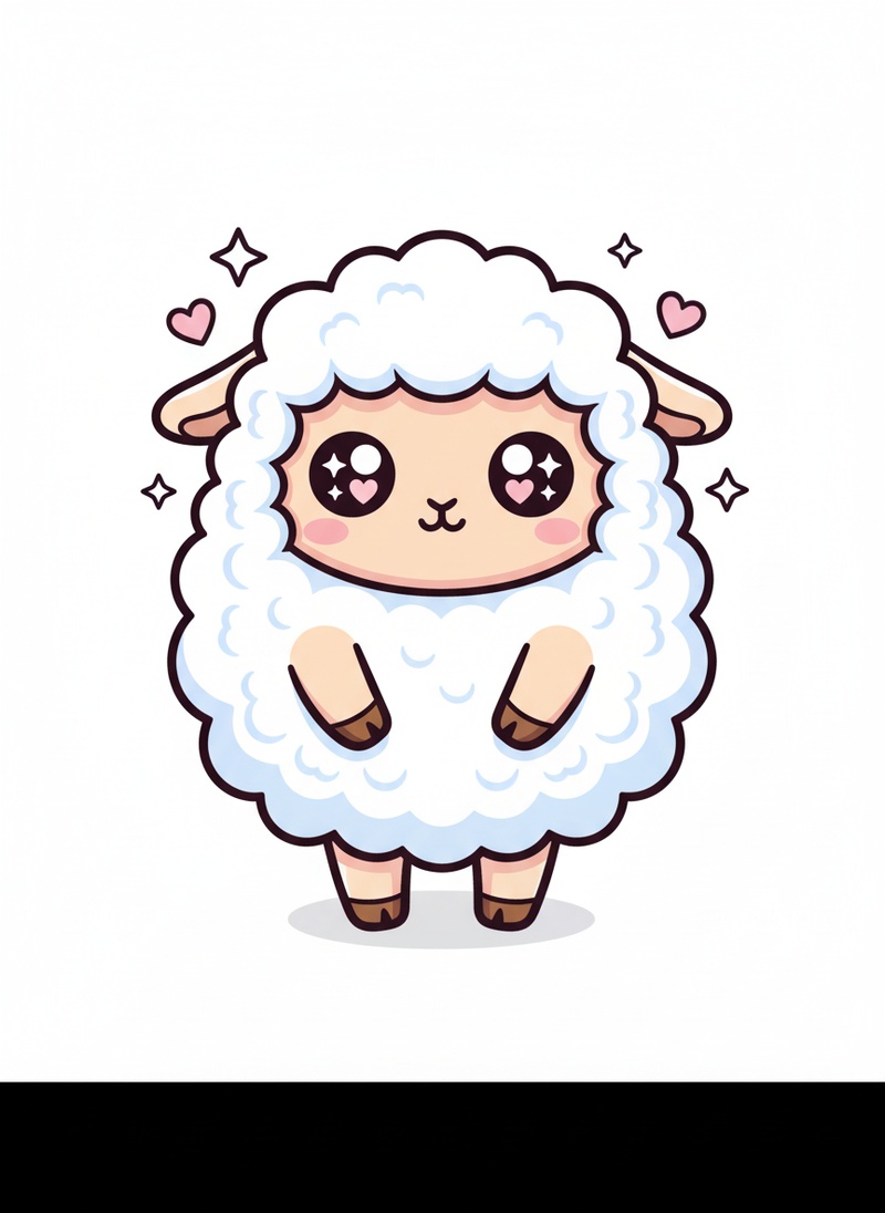 Wooly the Fluffy Sheep in Kawaii Cute - Full Colored Illustration