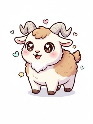 Billy the Stubborn Goat in Kawaii Cute - Full Colored Illustration