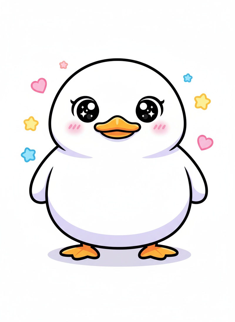 Ducky the Waddling Duck in Kawaii Cute - Full Colored Illustration