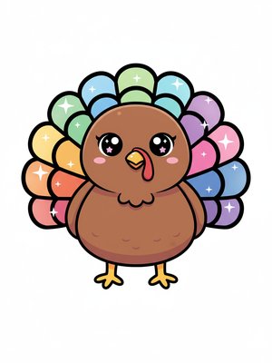 Gobbles the Turkey in Kawaii Cute - Full Colored Illustration